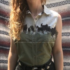 Vintage Roper Horse Sleeveless Button Up: L